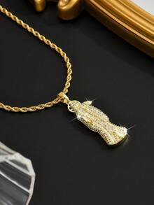 1pc Men's 18K Gold Plated Hip Hop Style Full Zirconia Grim Reaper Necklace, Streetwear Accessory, Gothic Dark Style Jewelry, Suitable For Daily Fashion Wear - Gold - View 4
