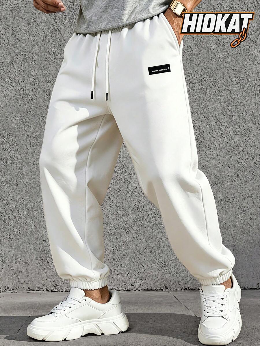 Hidkat Men's New Cuffed Long Pants, Minimalist Fashion Fit, Elastic Drawstring, Slanted Pockets, Suitable For Outdoor Travel And Casual Daily Wear.