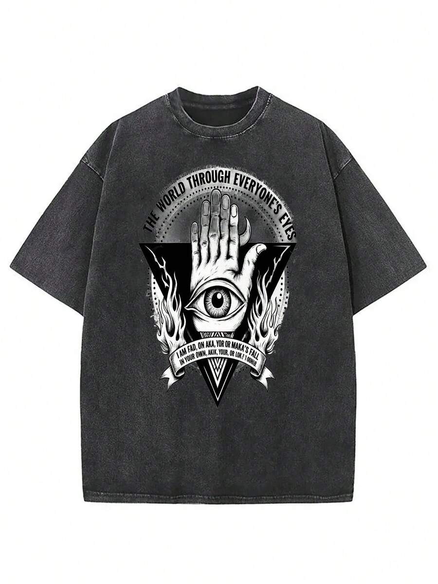 Camiseta de estilo vintage, gris oscuro, de manga corta, cuello redondo, diseño gótico con patrón de manos y ojos, ultra suave, imprescindible para el uso casual de verano, regalo perfecto p - Negro - Ver 1