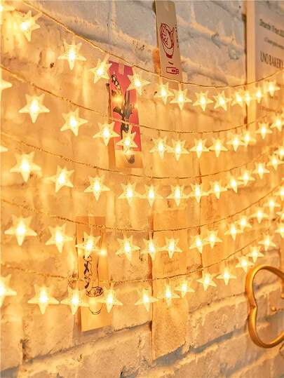 1pc 6/10/15m Battery Powered Star String Lights, Indoor LED Decorative Star String Lights, Living Room Decor, Room Decor, Wall Decor Fairy Lights, Room, Camping, Party Decor Lights, Garden Decor Star String Lights