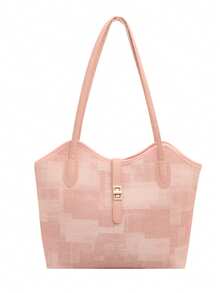 New Solid Color Light Luxury High-End Versatile Women's Shoulder Tote Bag - Pink - View 13