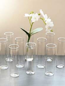 5pcs Transparent Cylindrical Vases, Suitable For Fresh Flowers, Modern Desktop Decor, Home And Wedding Decoration, Shatter-Resistant Round Vases, Perfect For Floral Arrangements And Minimalist Style | Table Centerpiece Decor | Wedding Table Setting - Transparent - View 5
