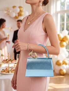 1 Piece White PU Material Flap Clutch Bag With Luxury Metal Decoration, Showing Fashion And Elegance, Suitable For Holding, Carrying, Wearing On The Shoulder Or Crossbody, P - 黑與白 - 查看 1