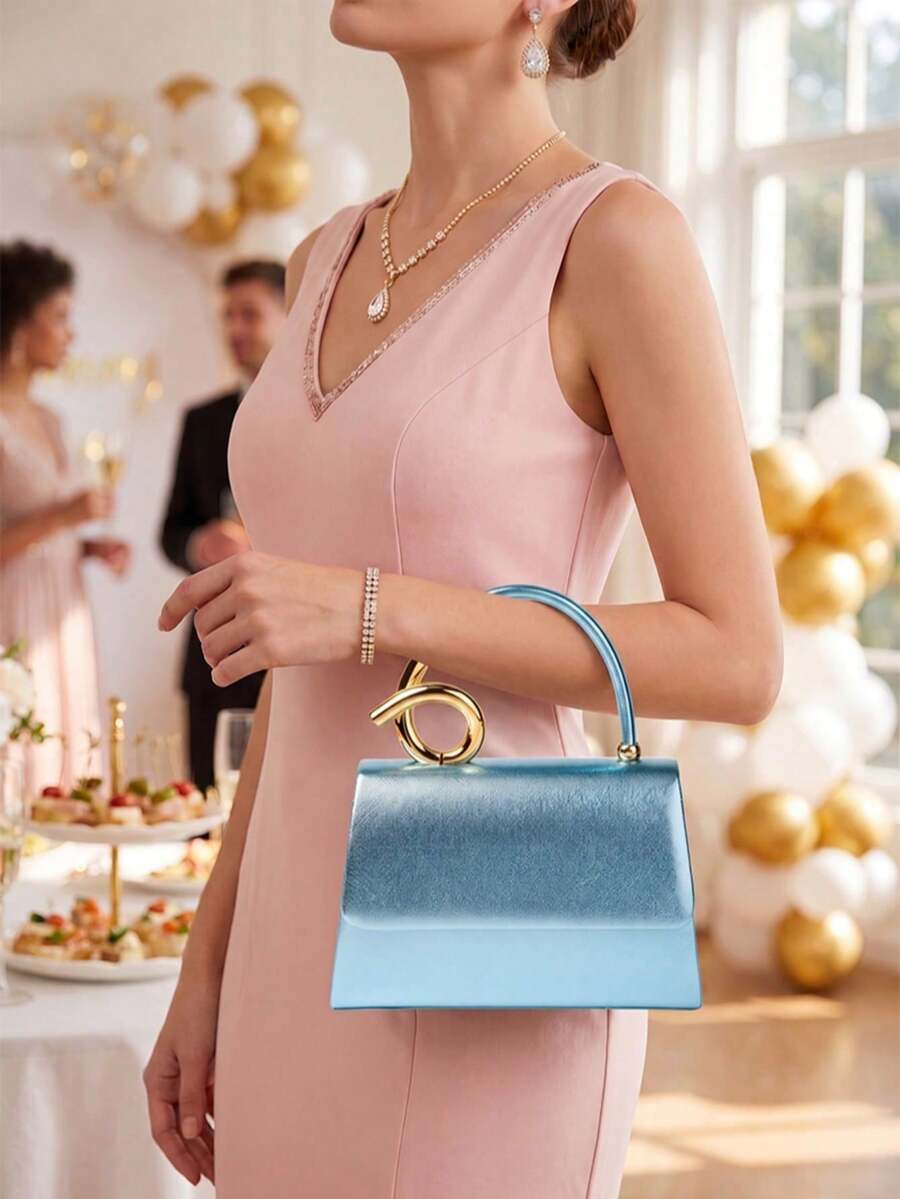 1 Piece White PU Material Flap Clutch Bag With Luxury Metal Decoration, Showing Fashion And Elegance, Suitable For Holding, Carrying, Wearing On The Shoulder Or Crossbody, P - 黑與白 - 查看 1