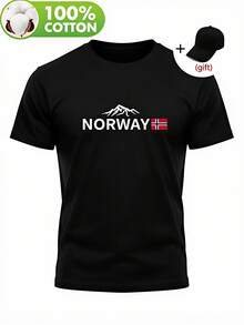 E & Stampa Bandiera – 100% Cotone, Vestibilità Slim, Camicia a Maniche Lunghe con Emblema Norvegese, Design Casual a Girocollo con Motivo Topografico per Attività all'Aperto Primavera/Autunno & Eventi Ispirati alla Norvegia - nero - Visualizzare 1