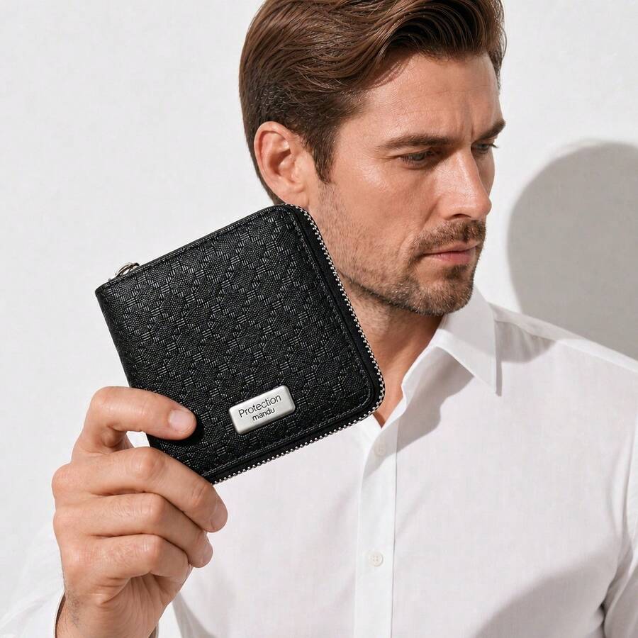 MANDU Men's Plaid Wallet RFID Men's Wallet Casual Purse Personalized Card Holder Card Clip - Black - View 1