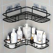 Space-Saving Corner Shelf For Bathroom - Easy To Install, No Drilling Required - Durable Metal Wall-Mounted Organizer Rack, Suitable For Shampoo And Cosmetics - Metal Corner Shelf For Bathroom Storage, Shelf - Black - View 1