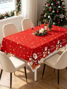 1pc Christmas Tablecloth, Snowman Merry Christmas Tablecloth, Santa Claus, Penguin Design, 220*130cm Disposable PE Tablecloth, Christmas Party Supplies, Christmas Decoration, Christmas Decor, Noel Decoration, Navidad Decoration, Christmas Home Decor, Christmas Gift, Christmas Kitchen Supplies, Dining Table Decoration, Winter Decoration, Christmas Party Gift, Family Gathering Supplies, Holiday Accessories - Multicolor - View 3
