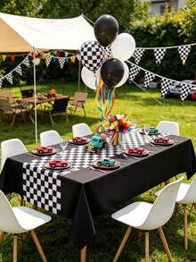 1pc Racing Theme Tablecloth, Black Racing Car Pattern Table Cover, Baby Shower Party Tablecloth, Racing Birthday Party Decoration, Gender Reveal Party Decoration Table Runner, Racing Theme Party Supplies, Racing Game Table Decoration, First Tooth Party Decoration, Welcome Newborn Party Decoration Table Runner, Racing Room Decoration, Home Decor, Outdoor Decoration Disposable Tablecloth, 1st Birthday Gift - Black Racing Car - View 3