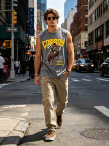 Retro Western Cowboy Sleeveless Vest Washed Cotton Breathable Fabric, Comfortable For Outdoor Wear Unisex American Street Style - 灰色 - 查看 4