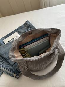 Bolso de hombro tipo tote de pana de color liso - Gris - Ver 9