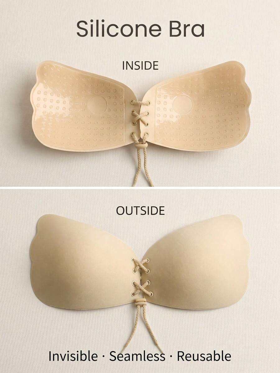 1pc Strapless Invisible Bra, Foldable Bra, Women's Invisible Bra, Backless Invisible Bra, With Breast Pads, Plus Size Bra, Suitable For Most People