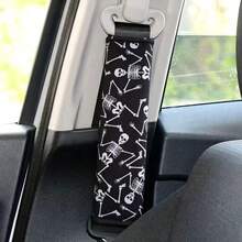 2 Stücke Set Tanzendes Skelett Muster Auto Sicherheitsgurt Schulterpolster, Halloween Thema, weiches Material, Auto Sicherheitsgurt Überzüge, universelle Auto Innenraum Dekoration Zubehör - A - Übersicht 2