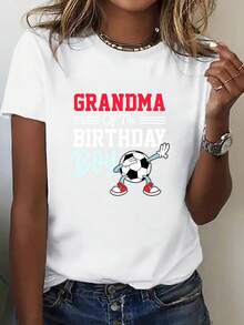 Camiseta estampada de cuello redondo para mujer, Serie de Ropa USA-México, Camiseta de estilo enérgico, Cuello redondo, Estampado de fútbol, - Blanco - Ver 1