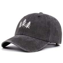 1pc Vintage Forest Pine Tree Silhouette Embroidery Washed Style Dad Hat, Classic Low-Crown Adjustable Baseball Cap, Suitable For Outdoor Exploration, - A - View 12