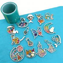 13PCS/Set, 37PCS/Set Random Mixed Color & Style Animal/Abstract Metal Hollow Frame, Gold/Silver Plated Mixed Color DIY Crystal Resin Bezel Pendant, UV Resin Mold, Handmade Beaded Earring Necklace Charm Accessory - A4205 - View 8