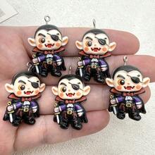 6件裝樹脂萬聖節單眼吸血鬼吊墜，適合DIY珠寶製作，完美用於派對飾品、耳環、項鍊、包包掛飾 - 黑色吸血鬼吊墜 - 查看 7