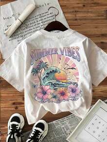 Camiseta de verano estampada de manga corta para mujer, top para mujer, tejido de algodón puro, corte regular.blusas para mujer playeras de mujer blusas casuales para dama conjuntos de mujer - Blanco - Ver 3