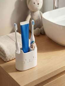 1pc Cat Design 3-Slot Toothbrush & Toothpaste Holder With Drainage Function, Multi-Functional Toothbrush & Toothpaste Storage Rack, Bathroom Accessory, Home Decor - Multicolor - View 10