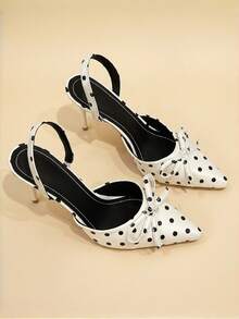 Niche High Heel Leopard Print Closed Toe Sandals Fairy Shoes New Summer Elegant Pointed Toe Bow Knot Pumps - White - View 5