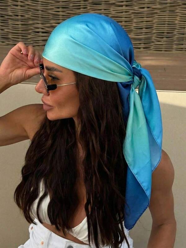 1 pieza Bandana/Pañuelo de color sólido degradado para mujer, accesorio minimalista de primavera/verano, adecuado para vacaciones, fiesta en la playa, moda callejera