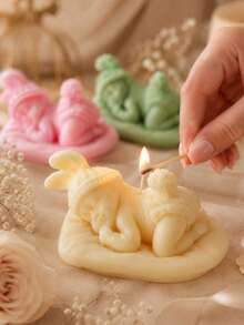 1 pieza Molde de vela de silicona 3D con bebé durmiente, molde de escultura de bebé recién nacido con gorro de punto y orejas de conejo, molde reutilizable para velas de aromaterapia DIY, jabón, resina epoxi, manualidades de yeso, regalo para baby shower, decoración del hogar y la guardería - Molde de silicona para bebé durmiendo - Ver 8