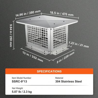 17x17 Inch 304 Stainless Steel Chimney Cap, Durable Weatherproof Outdoor, Anti-Topple Design, Easy Installation, Fits Mesh Flue Covers, Clay Flues & Shingles, Silver (Father's Day)