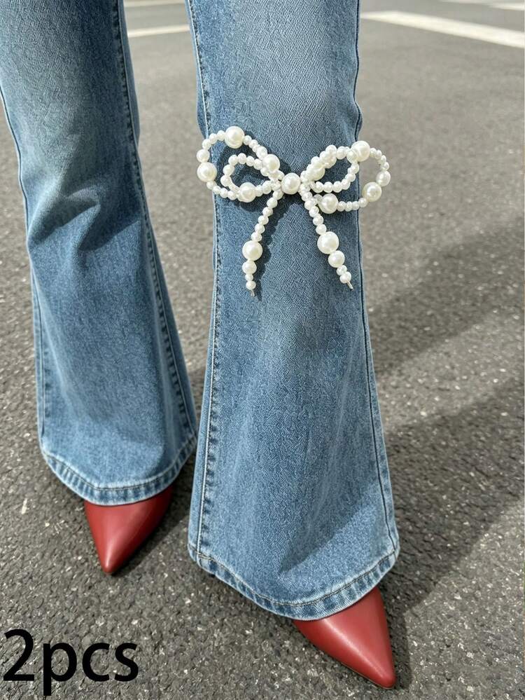 2pcs Faux Pearl Bow Leg Chain Decor, Fashion Metal Brooch Leg Accessory, Multi-Functional Women's Brooch Pin - Multicolor - View 12