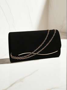 Women's Straw & Velvet Evening Bag With Chain Strap, Suitable For Beach And Formal Parties - Pastel - View 1