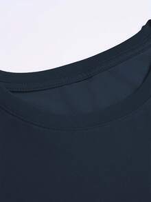 Men's Short-Sleeved T-Shirt, Summer, Comfortable, Made Of Micro-Elastic Polyester Fabric, Fashionable, Casual, Versatile, With Popular Print And Round Neck. - 藏青色 - 查看 3