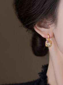 1 Pair Fashionable Luxury Exquisite Geometric Inlaid Colorful Cubic Zirconia Unique High-End Design Suitable For Ball Party Gathering Copper Alloy Women's Earrings - Multicolor - View 5