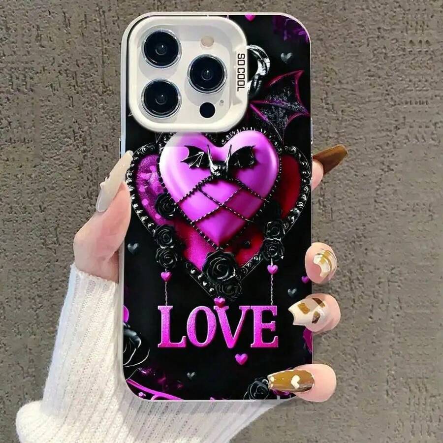 Stock almacén local MéxicoHeart-shaped Jesus Funda Antigolpe con carcasa plateada colorida en negro, Antiarañazos y Protección de Cámara.Diseños de moda viral, estilo popular de influencer exclusiva.Compatible con iPhone 11-17 Pro Max, , S20-S25 - 1 unidad - Ver 1