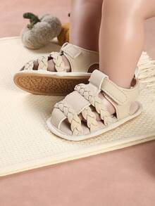 1 par de zapatos para bebé con diseño de rayas tejidas, sandalias planas simples y versátiles, adecuadas para el verano - Albaricoque - Ver 4