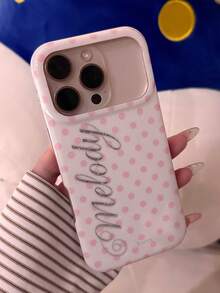 Cute Pink Polka Dot Shockproof Phone Case Compatible With IPhone 18 Pro Max 17 Pro Max 17 Pro 16 Pro 16 Pro Max 15 Pro Max 15 Pro 14 Pro Max 14 Pro 13 Pro Max 13 Pro 14 15 16 Plus 13 Y2K Vintage Letter Print Protective Cover For Girl Gift - White - View 4