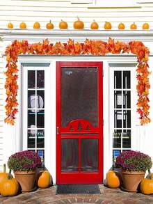 1 pieza Guirnalda artificial de hojas de arce de otoño, planta colgante de otoño de 5.9 pies, decoración de Acción de Gracias, adecuada para boda interior/exterior, fiesta, hogar, chimenea, Halloween, decoración navideña - Naranja otoñal - Ver 9