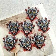 6pcs Resin Halloween Vampire Pendants, Suitable For DIY Jewelry Making, Perfect For Party Accessories, Earrings, Necklaces, Bag Charms - Black Devil Head Pendant - View 4