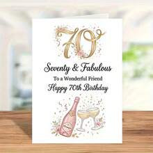 1PC-70th Birthday Greeting Card With Envelope - Champagne Theme Greeting Card Specially Designed For Women, Perfect For Friends, Sisters Or Mothers, Great Gift For Party Celebration - A - View 3