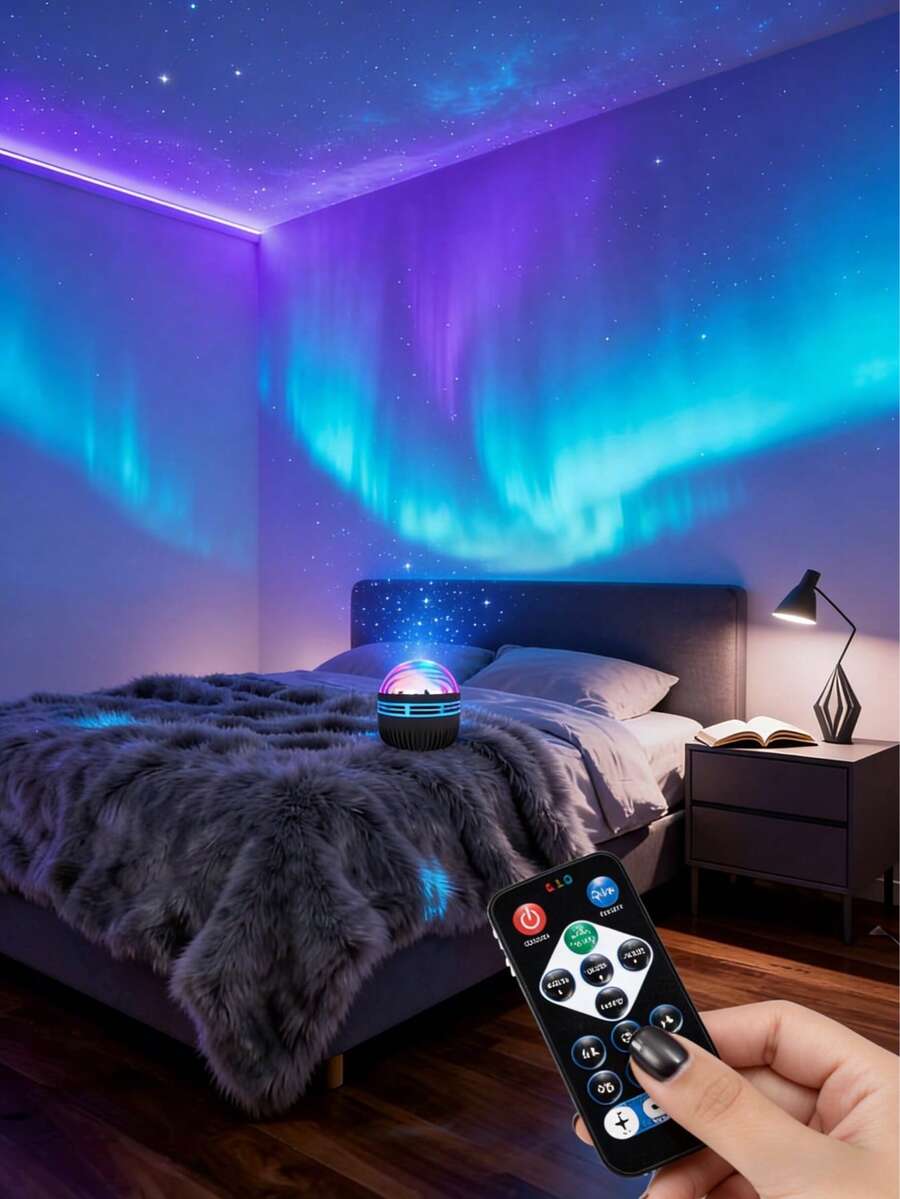 جهاز عرض أضواء أورورا RGB يعمل بالطاقة عبر USB مع جهاز تحكم عن بعد وكابل Type-C لديكور غرفة نوم حالمة