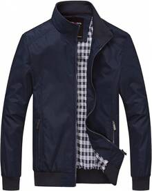 Chamarra Hombre Chaqueta Casual de Negocios Cuello Levantado Para Hombre Chaqueta Abrigos Informal Chaqueta de Senderismo - Azul - Ver 10