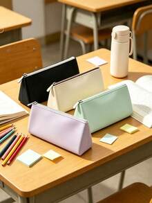 4/1 pieza Estuche de lápices de silicona suave estilo coreano, diseño de unicolor multitono, gran capacidad con diseño de múltiples compartimentos, adecuado para adultos, uso escolar diario y almacenamiento de cosméticos, bolsa de papelería portátil, bolsa de almacenamiento multifuncional para lápices de maquillaje, temporada de regreso a la escuela - Conjuntos - Ver 4