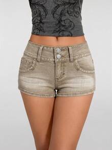 Shorts de mezclilla de cintura baja estilo urbano  Unity - Marrón - Ver 1