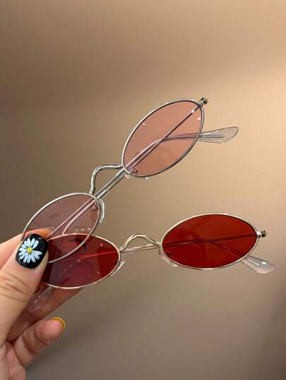 2 Pairs Vintage Oval High-Quality Gold Metal Small Frame Ocean Lens Children's Fashion Glasses, Suitable For Boys And Girls, For Holiday Parties, Outdoor Travel, Beach Vacation, Photography Props And Daily Wear Decoration