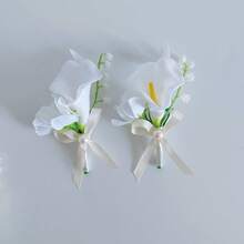 Men's Wedding Boutonniere, Artificial Horseshoe Flower Wedding Groom & Groomsman Boutonniere, Suitable For Wedding Ceremony, Anniversary, Formal Dinner Party - White a - View 7