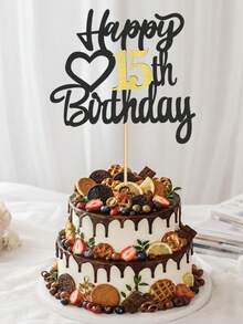 1pc Numeric & English Happy Birthday Cake Topper, Suitable For 18th, 15th, 20th, 21st, 25th, 30th, 50th, 60th, 70th Birthday Party, Wedding, Anniversary Celebration - Multicolor - View 6