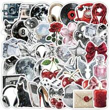 50 pièces Autocollants holographiques style Y2K, autocollants esthétiques de mode, autocollants décoratifs style Y2K, autocollants de mode vintage aquarelle INS pour bouteilles d'eau, planches à roulettes, bagages, ordinateurs portables, décalcomanies de voiture, fournitures de fête à thème - Rouge argenté - Voir 11