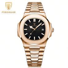 CTPOR 1pc Men's Rose Gold Stainless Steel Band Fashion Waterproof Calendar Luminous Hour & Minute Hands Square Quartz Watch, Birthday Or Holiday Gift - Multicolor - View 9