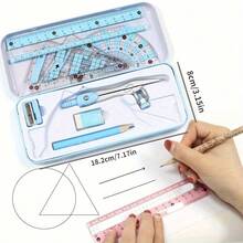 8-Piece Geometric And Math Tool Set With Shatterproof Storage Box - Complete School Math Stationery Kit Including Ruler, Protractor, Compass, Pencil, Pencil Sharpener, Eraser, Angle Ruler, Divider, And Soft Pencil Case - Ideal Gift For Students, Teachers, And Home Education - Durable And Organized Geometry Tools Suitable For School, College, And Competitive Exams - View 3