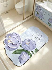 1pc Purple Flower Absorbent Mat, Bathroom Mat, Bathroom Carpet, Door Mat, Small Rug, Carpet, Mat, Home Decor, Area Small Rug, Outdoor Mat, Home Decor, Area Rug, Bedroom Rug, Washable Carpet - Multicolor - View 3