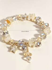 1pc Minimalist Sexy Aesthetic Fairy Style Y2K Iridescent Crystal Bracelet, Exclusive For Teenage Girls, Gold Zirconia Star Pendant With Tassel, Elastic Band, Jewelry, Suitable For Prom, Graduation Season, Music Festival, Daily Wear, Best Friend Birthday, Valentine's Day Gift - Multicolor - View 4