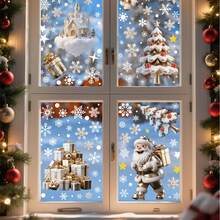 Set Of 7 Christmas-Themed Round Window Decals Featuring A White Santa Claus, Snow Fort, Snowman, Snowflakes, And Christmas Tree. Suitable For Smooth Surfaces; Perfect For Decorating Shop Windows And Interior Windows. Merry Christmas! - View 5